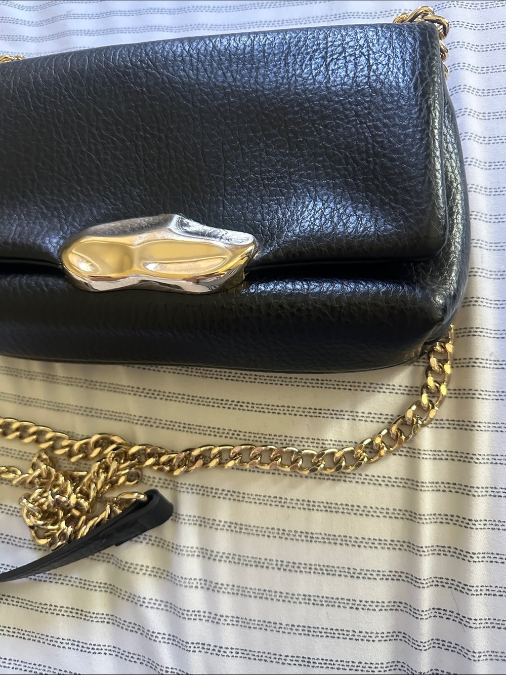 Macy's Black Leather Crossbody with Gold Chain Accent
